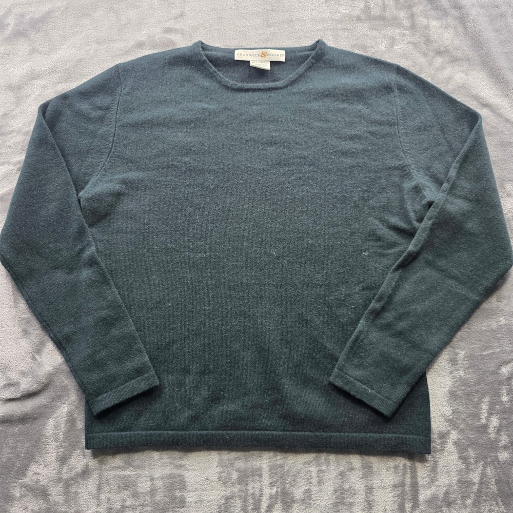 Preswick & Moore Sweater M Green Womens Crewneck 100% Cashmere Knit Pullover